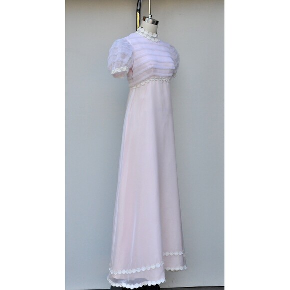 Vintage 60s Maxi Pink White Floral Dress - Gunne Sax Style Bohemian Wedding XS - Picture 4 of 10